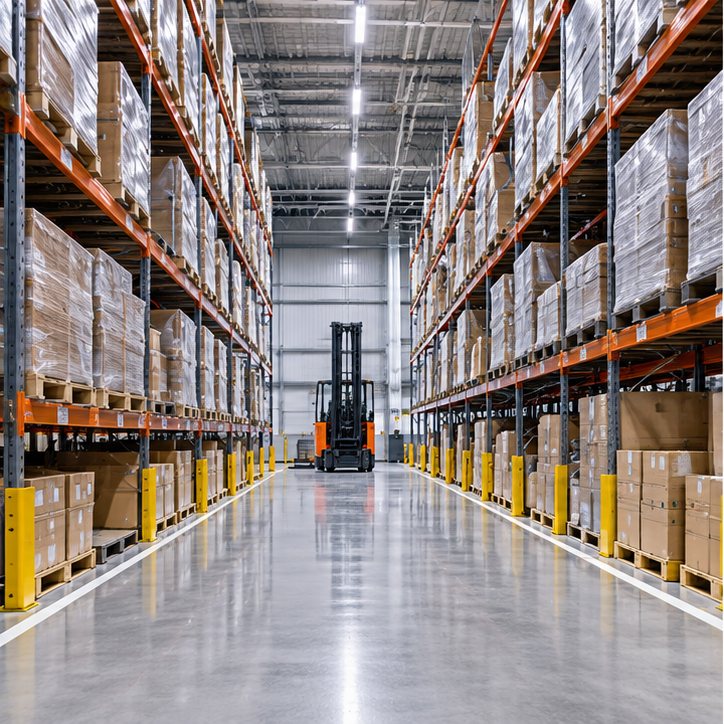 Logistiikkakeskuksen varastohalli (kuvituskuva)